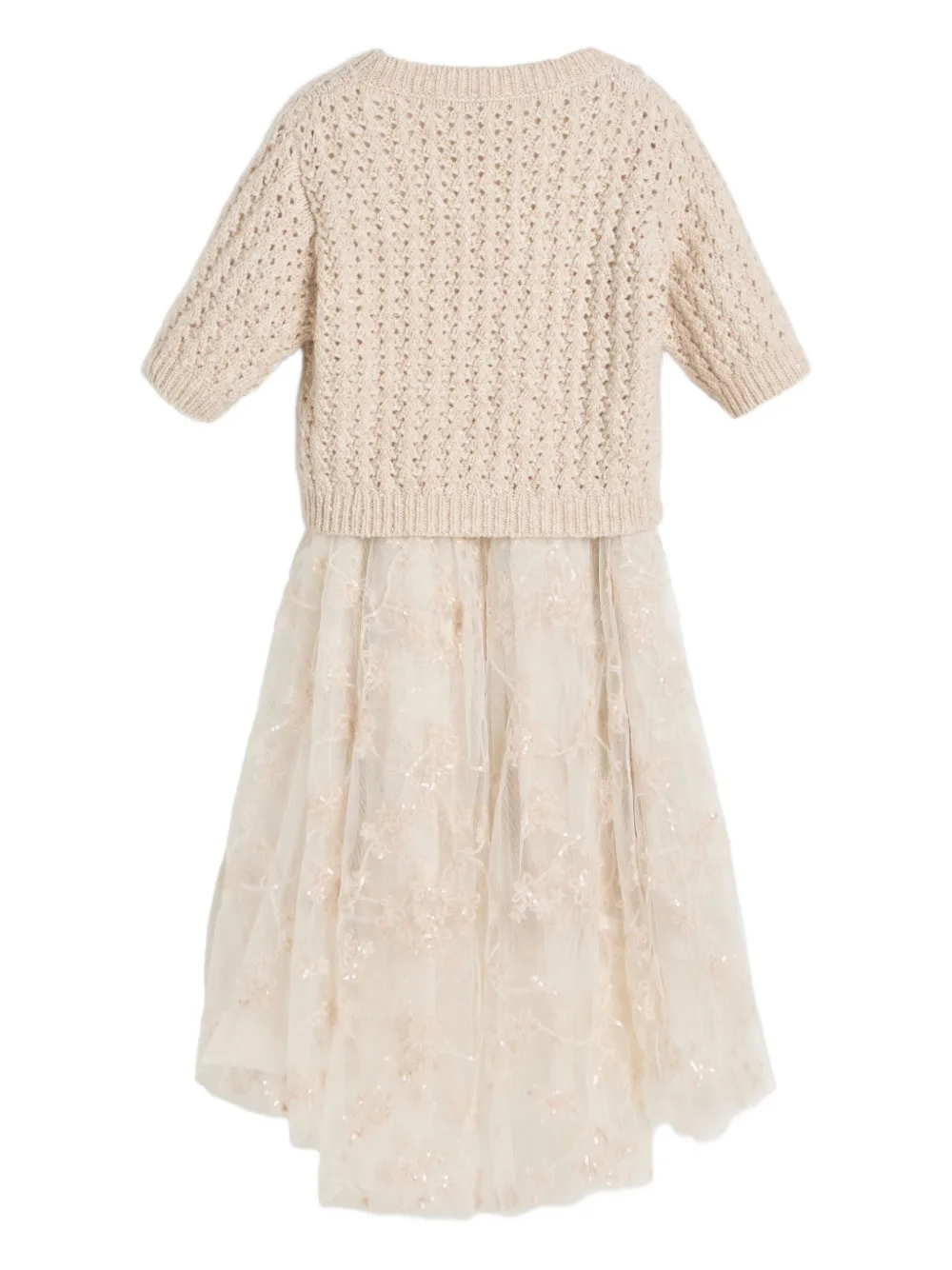 Brunello Cucinelli Kids Gebreide tulen jurk Beige
