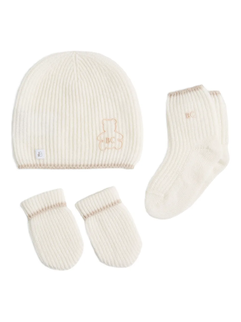Brunello Cucinelli Ribbed Teddy-embroidered Hat Set In Neutral