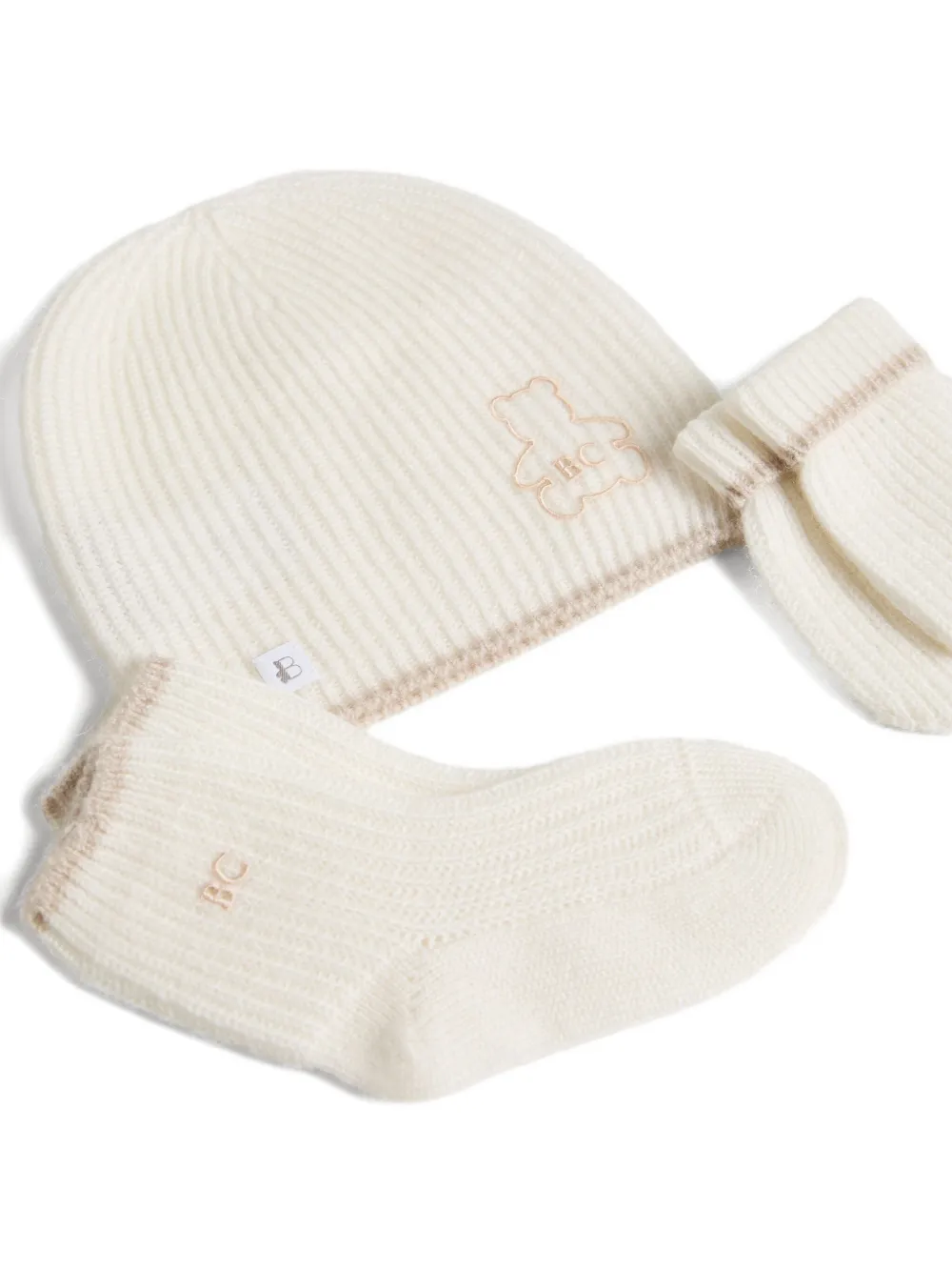 Brunello Cucinelli Ribbed Teddy-embroidered Hat Set In Neutral