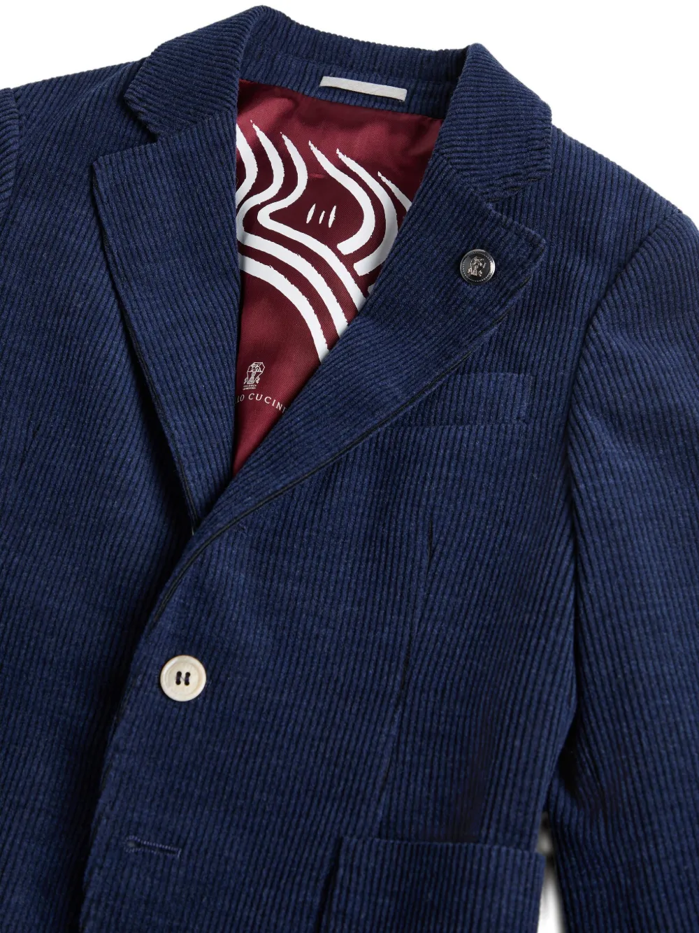 Brunello Cucinelli Kids Ribfluwelen blazer met twee knopen Blauw