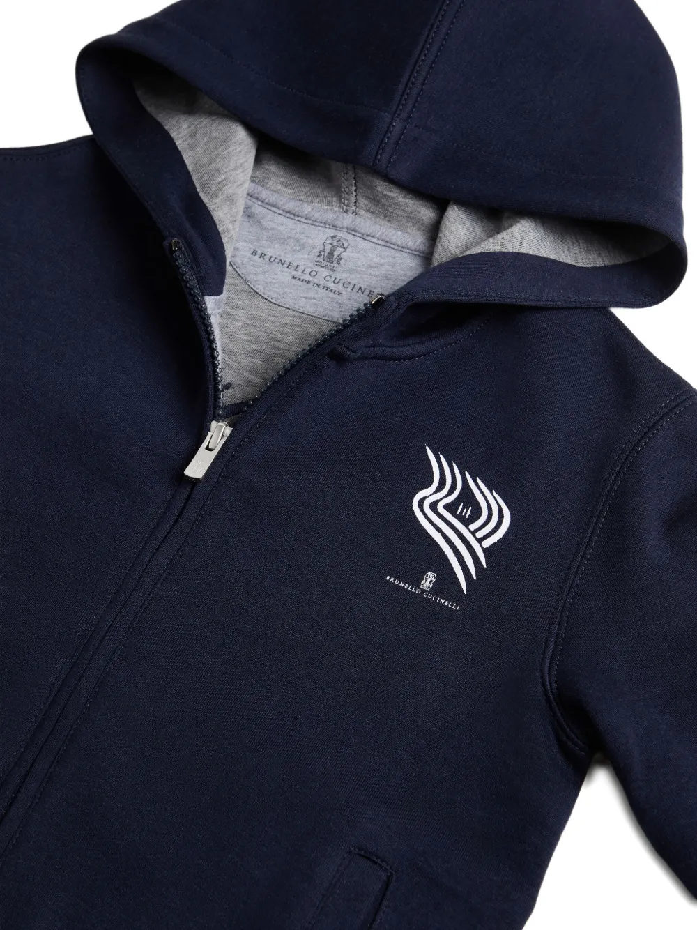 Brunello Cucinelli Kids Hoodie met dubbele stof en rits Blauw