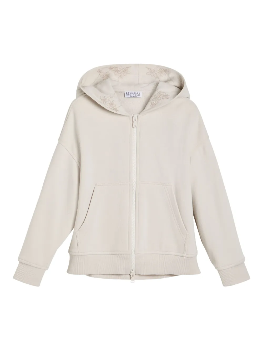 Brunello Cucinelli Kids Sweater met geborduurde bloesem en rits Beige
