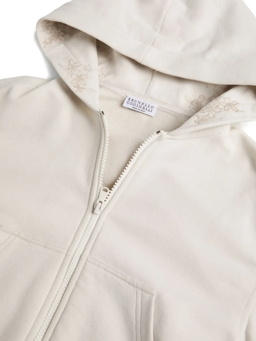 Brunello Cucinelli Kids Sweater met geborduurde bloesem en rits Beige