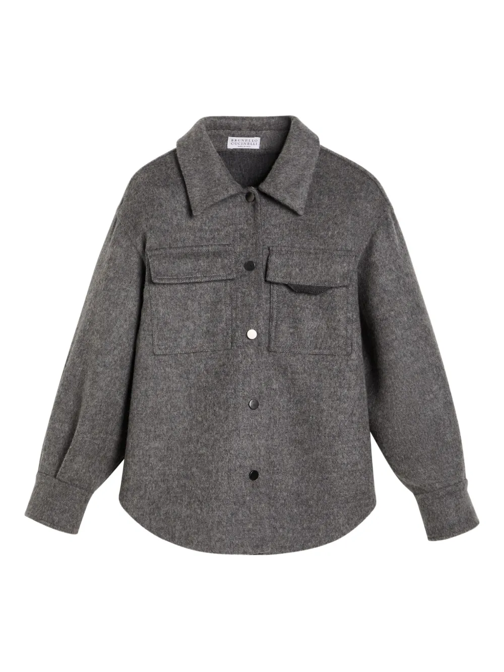 Brunello Cucinelli Kids Wollen shirt met zakdetail Grijs