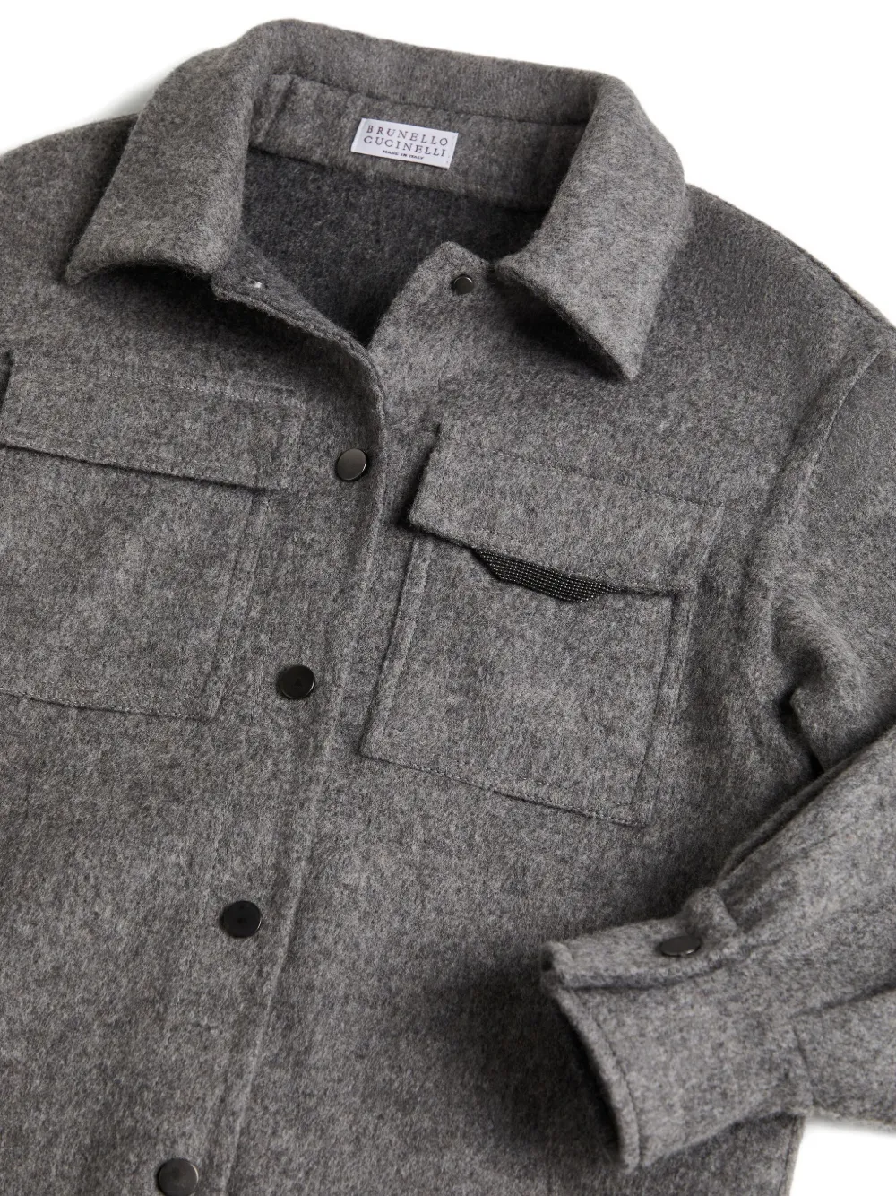 Brunello Cucinelli Kids Wollen shirt met zakdetail Grijs