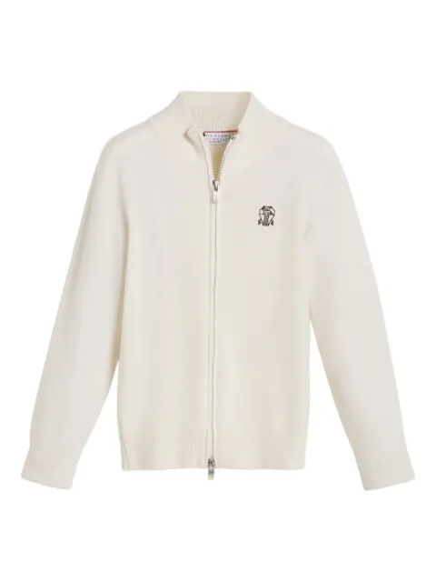 Brunello Cucinelli Kids cárdigan con logo bordado y cierre