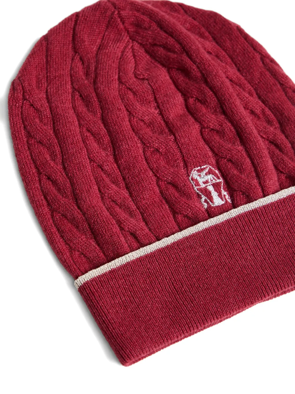 Brunello Cucinelli Kids Kabelgebreide muts met logo - Rood