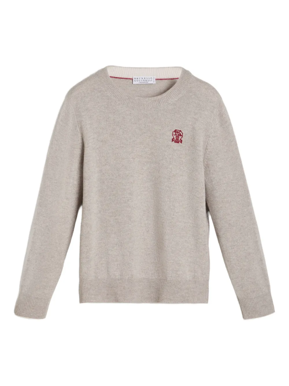 Brunello Cucinelli Kids crew-neck logo cashmere sweater Grijs