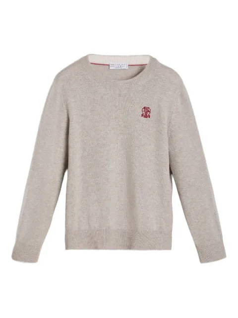 Brunello Cucinelli Kids crew-neck logo cashmere sweater