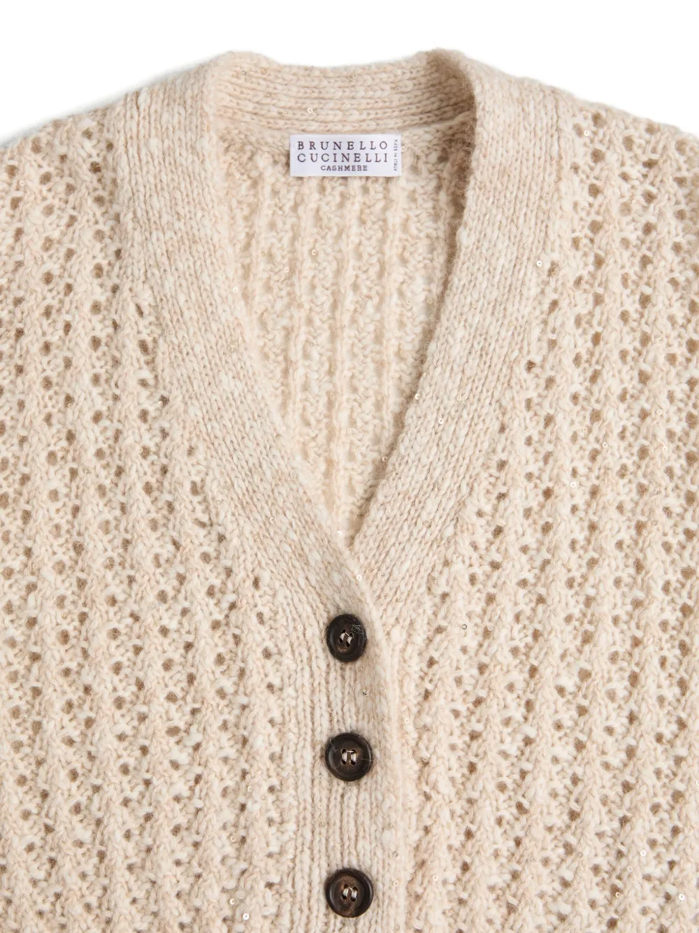 Brunello Cucinelli Kids Dazzling opengebreid vest Beige