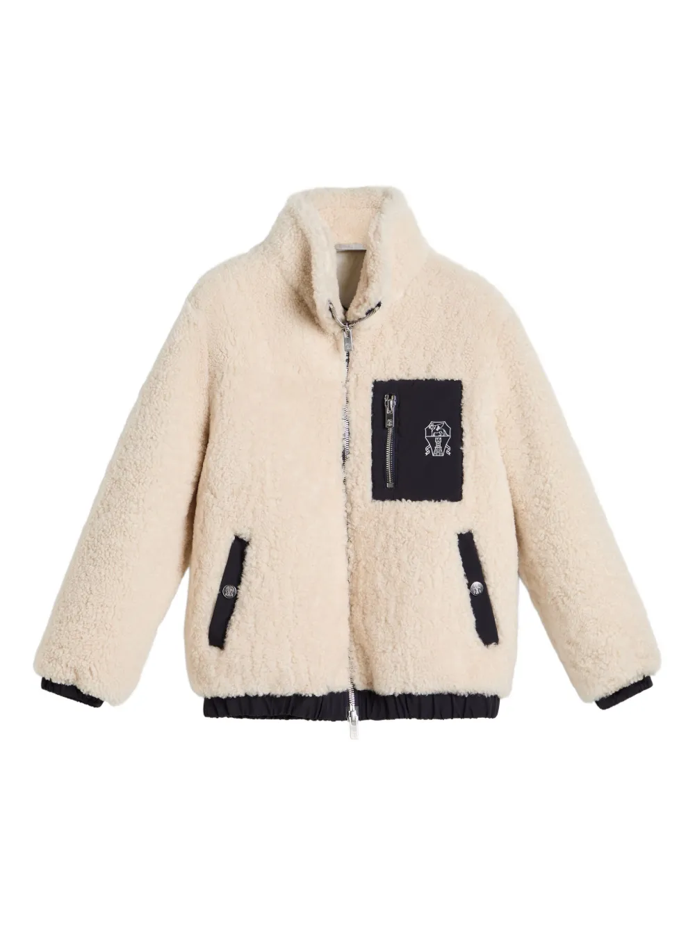 Brunello Cucinelli Kids Bomberjack van lamswol met vlakken Beige