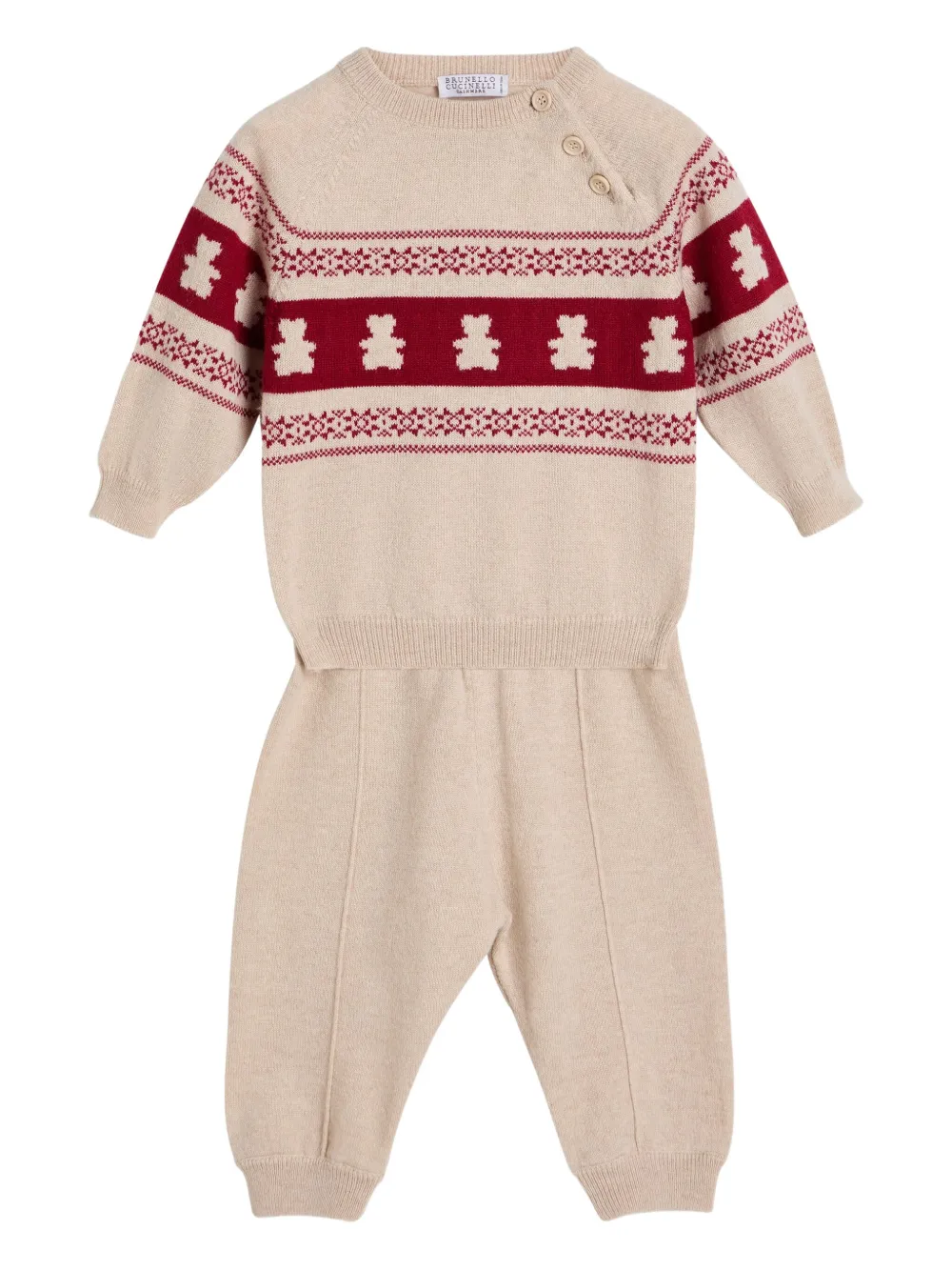 Brunello Cucinelli Kids Gebreid broekset met teddy-jacquard Beige