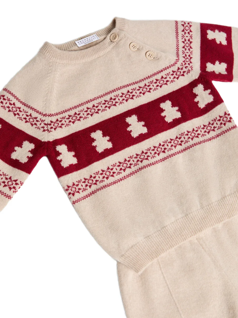 Brunello Cucinelli Kids Gebreid broekset met teddy-jacquard Beige