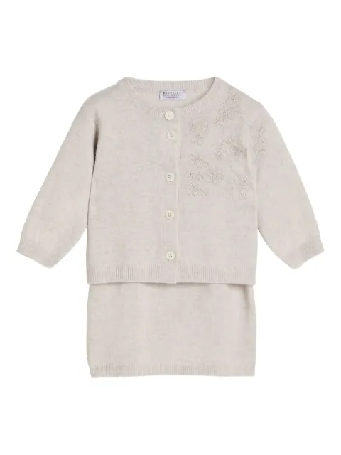 Brunello Cucinelli Kids embroidered cashmere skirt set