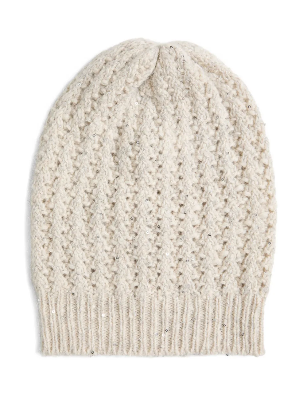 Brunello Cucinelli Kids Gebreide muts verfraaid met pailletten Beige