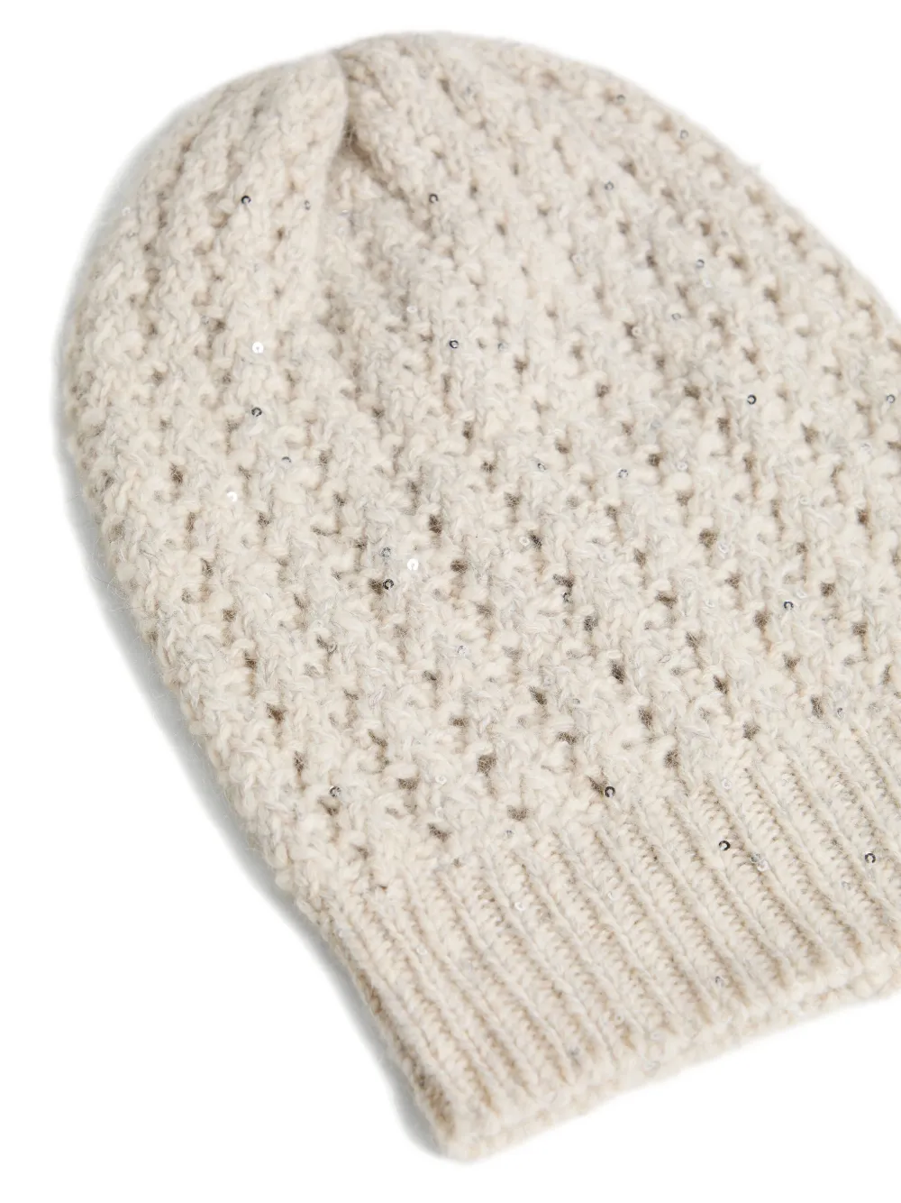 Brunello Cucinelli Kids Gebreide muts verfraaid met pailletten - Beige