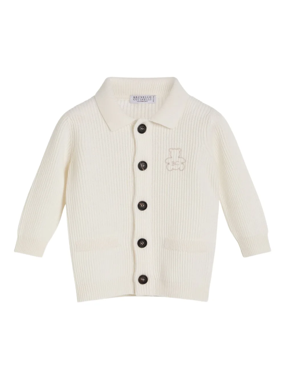 Brunello Cucinelli Kids ribbed polo-neck cardigan | White | Image 1