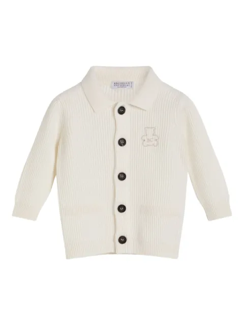 Brunello Cucinelli Kids cárdigan tejido de canalé con cuello de playera tipo polo