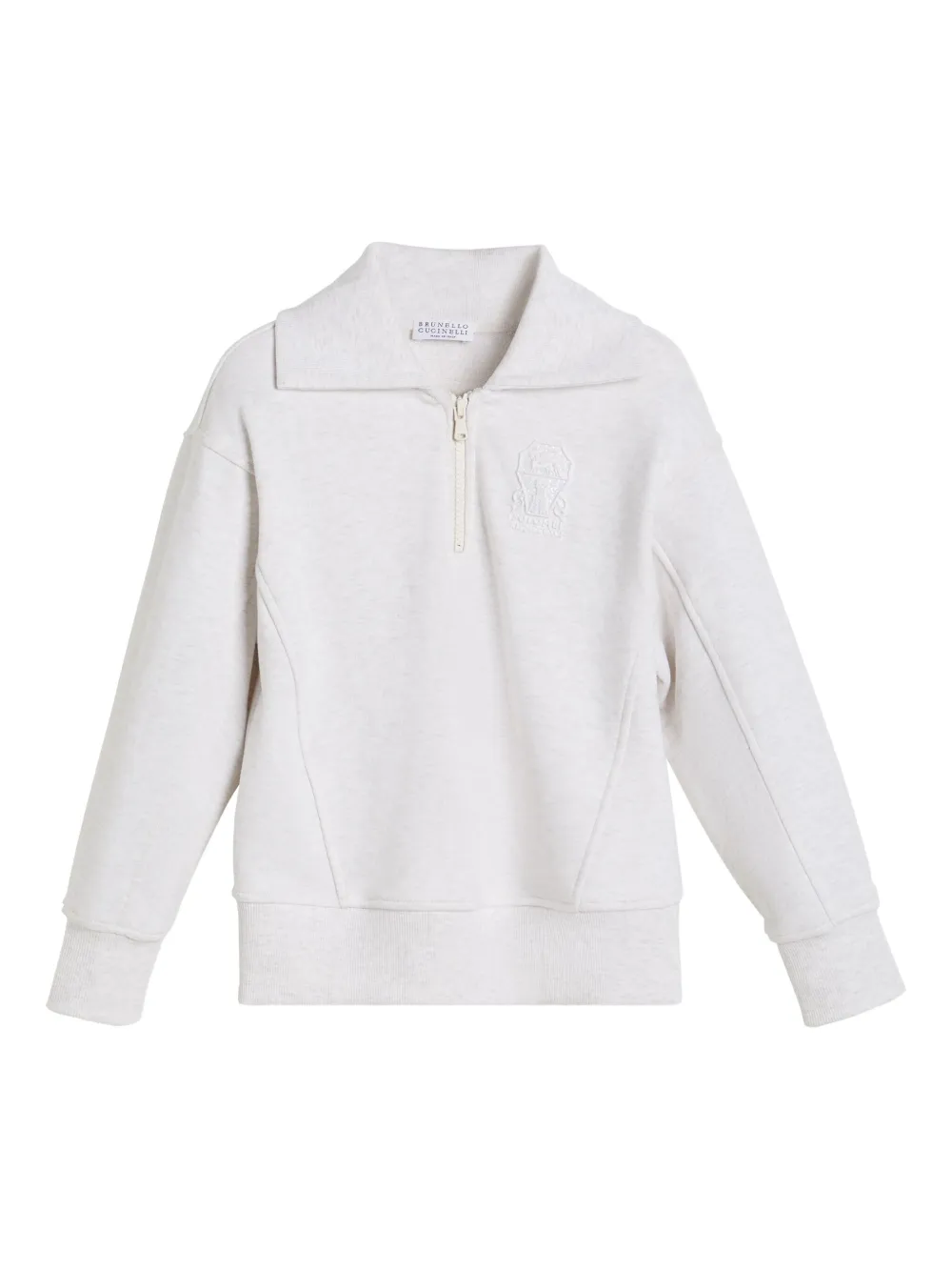 Brunello Cucinelli Kids Sweater met borduurwerk en halve rits Grijs