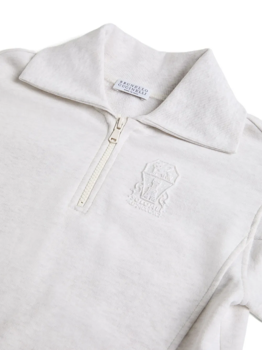Brunello Cucinelli Kids Sweater met borduurwerk en halve rits Grijs