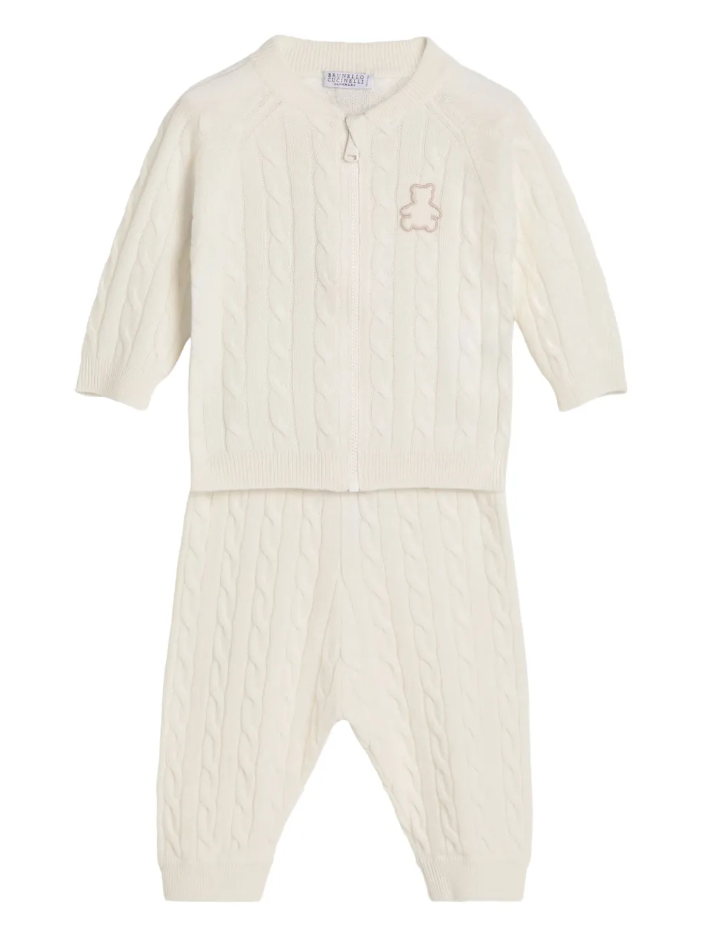 Brunello Cucinelli Kids Set pantaloni con motivo orsetto - Bianco