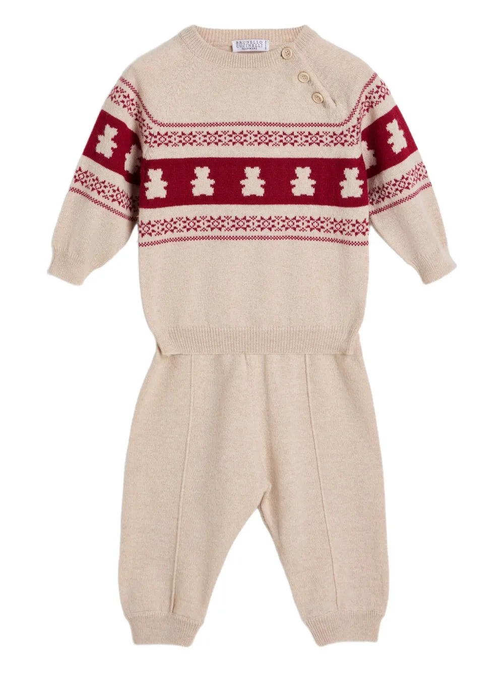 Brunello Cucinelli Kids Gebreide broek met geborduurde beer Beige