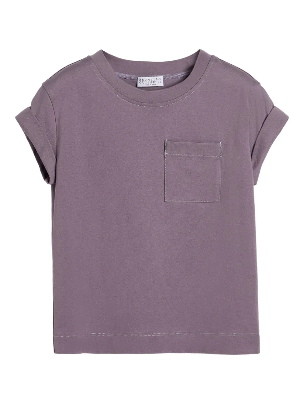 Brunello Cucinelli Kids T-shirt met opgerolde mouwen en zak Paars