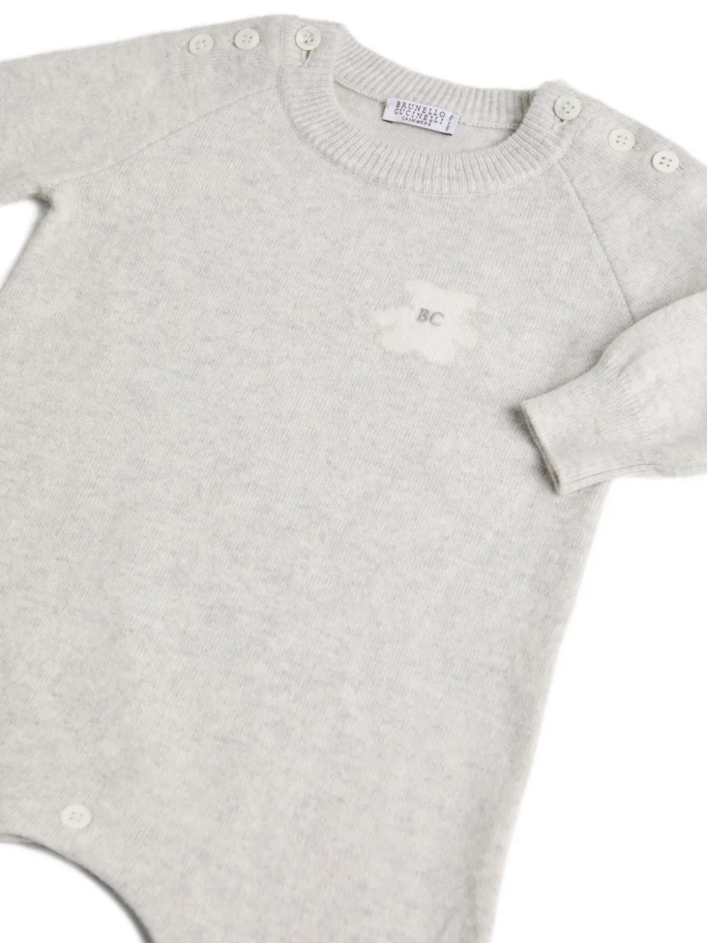 Brunello Cucinelli Kids Romper verfraaid met knopen en teddybeerapplicatie Grijs