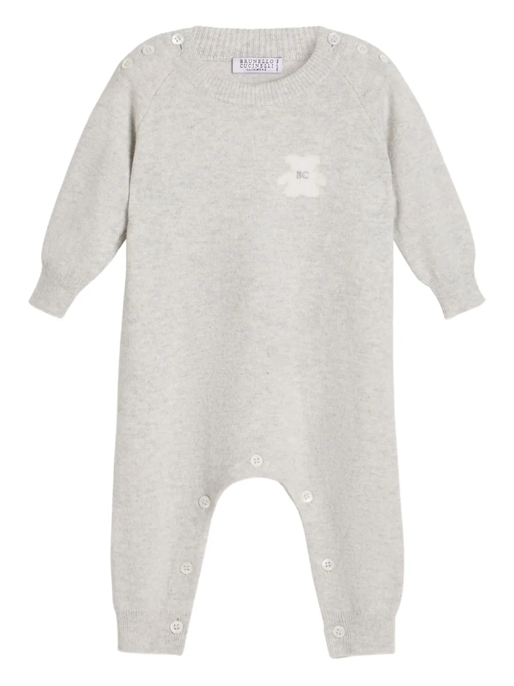 Brunello Cucinelli Kids Romper verfraaid met knopen en teddybeerapplicatie Grijs