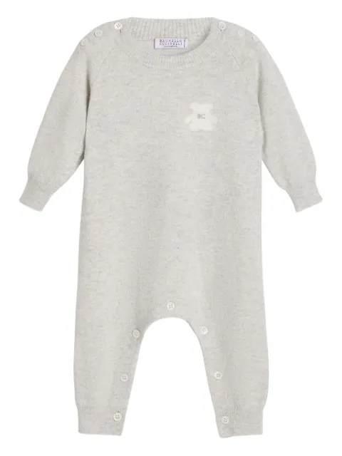Brunello Cucinelli Kids button-embellished teddy-appliqué romper