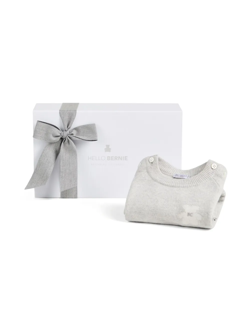 Brunello Cucinelli Kids Romper verfraaid met knopen en teddybeerapplicatie Grijs