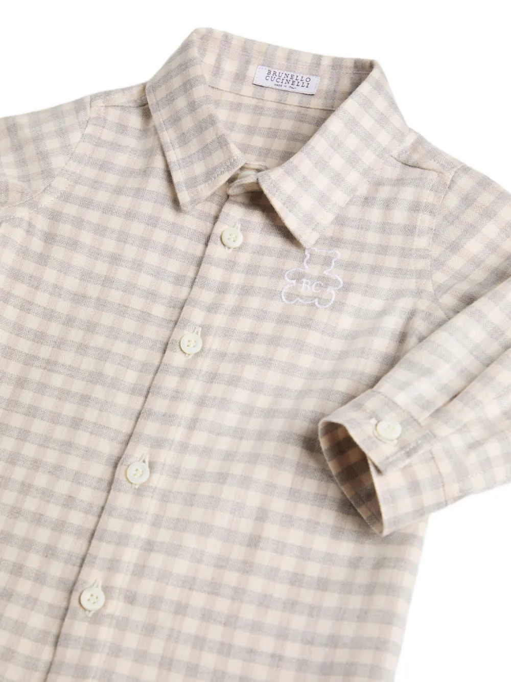 Brunello Cucinelli Kids Bernie Baby shirt met gingham-ruit Beige