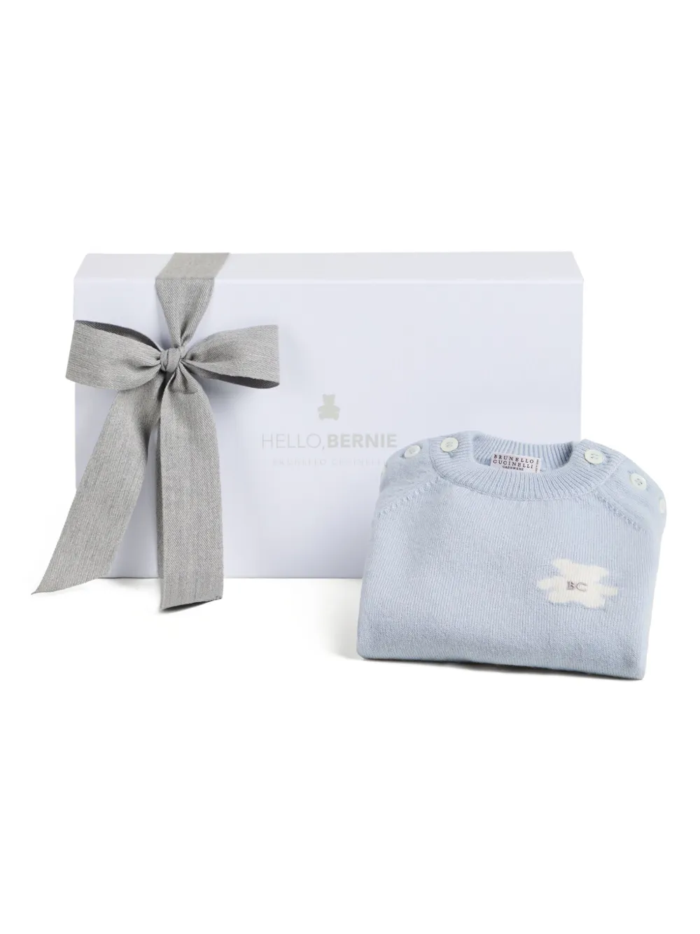 Brunello Cucinelli Kids Kasjmier overall met teddybeer-applicatie Blauw