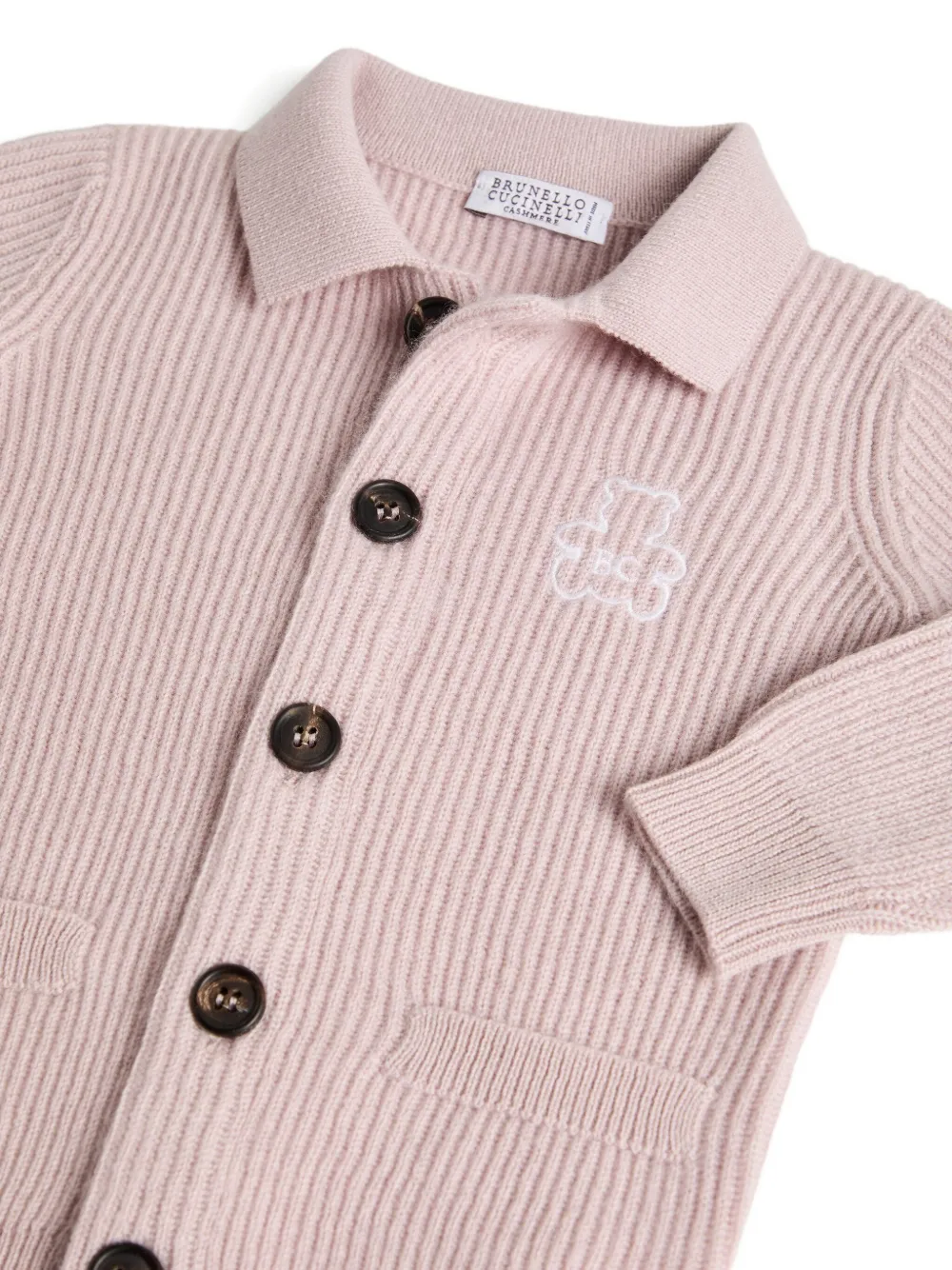 Brunello Cucinelli Kids Ribgebreid vest met geborduurde beer Roze