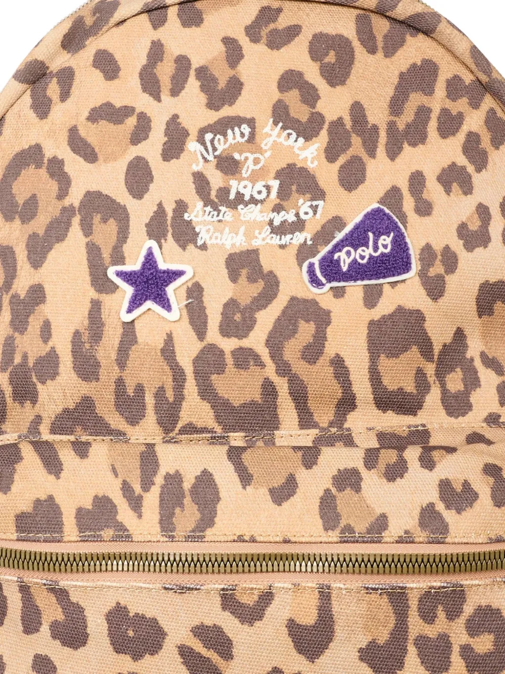 POLO RALPH LAUREN KIDS leopard-print patch backpack Beige