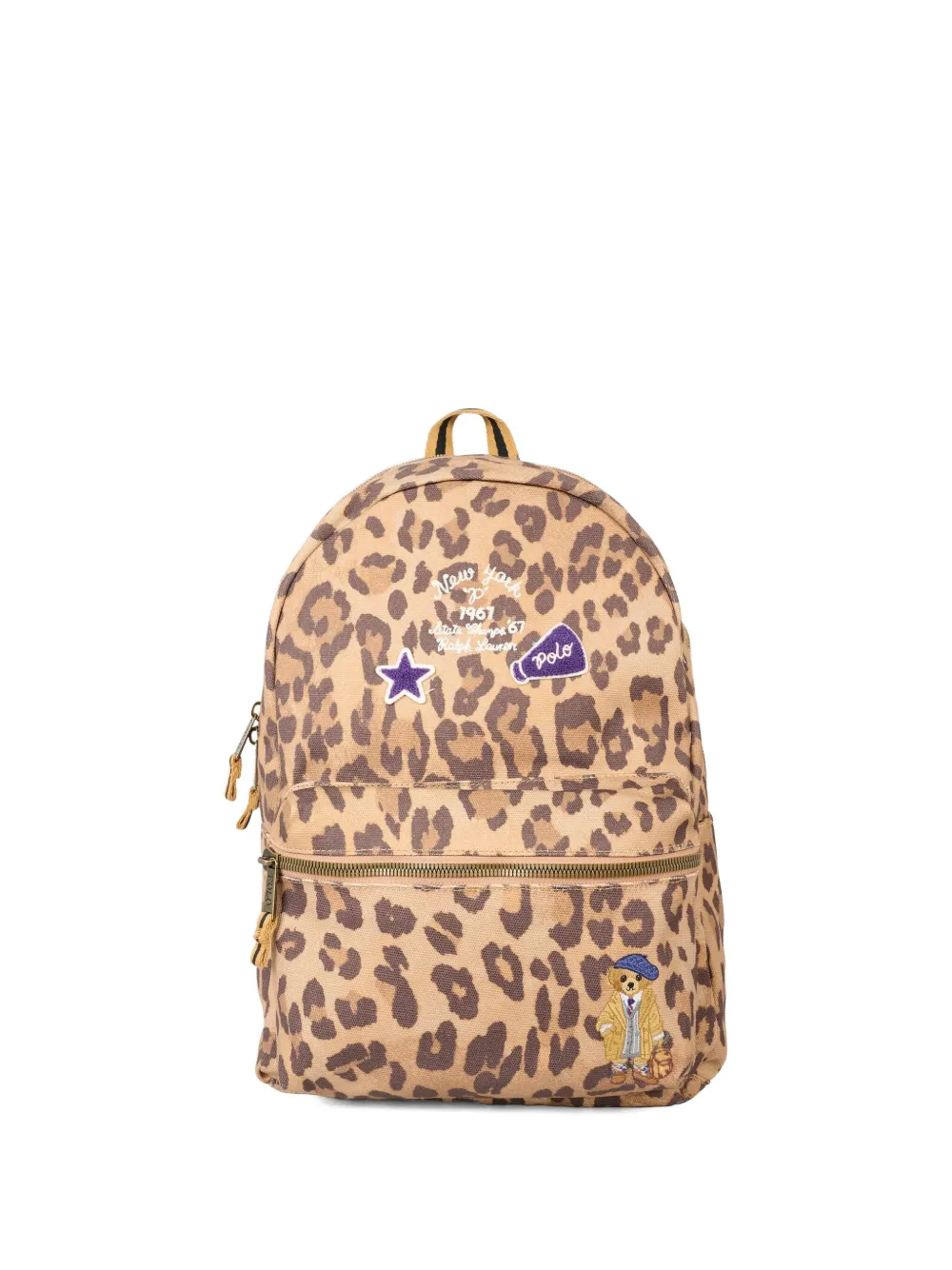 POLO RALPH LAUREN KIDS leopard-print patch backpack Beige