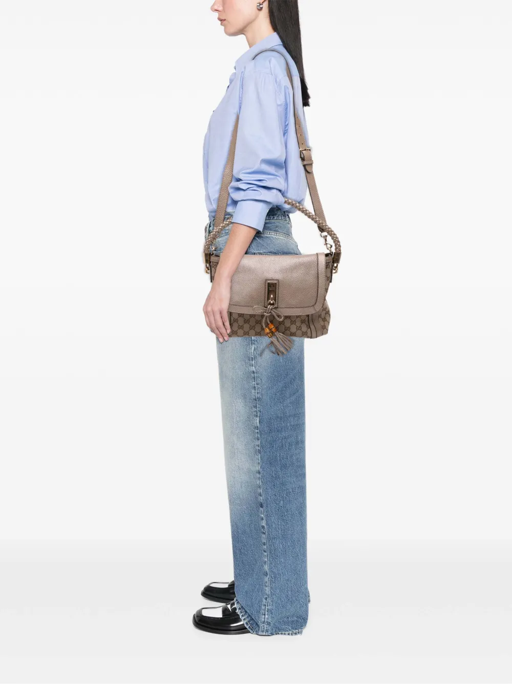 Pre-owned Gucci 2016-2025 Gg Canvas Bella Flap Satchel In Brown