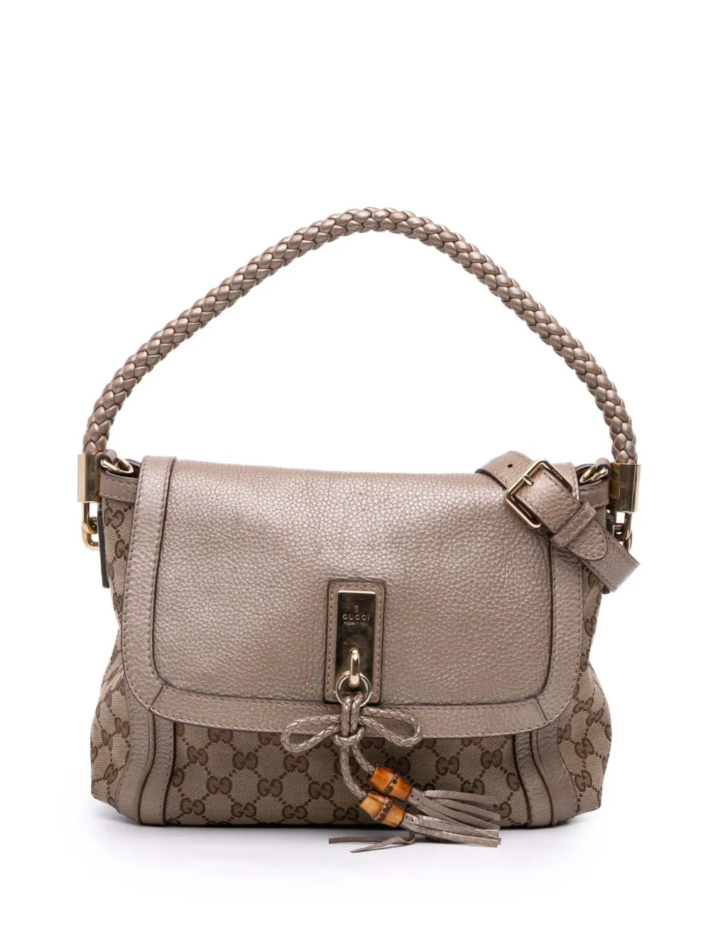 Pre-owned Gucci 2016-2025 Gg Canvas Bella Flap Satchel In Brown