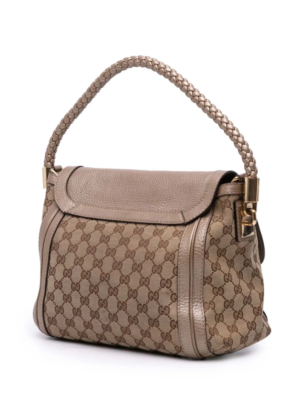 Pre-owned Gucci 2016-2025 Gg Canvas Bella Flap Satchel In Brown