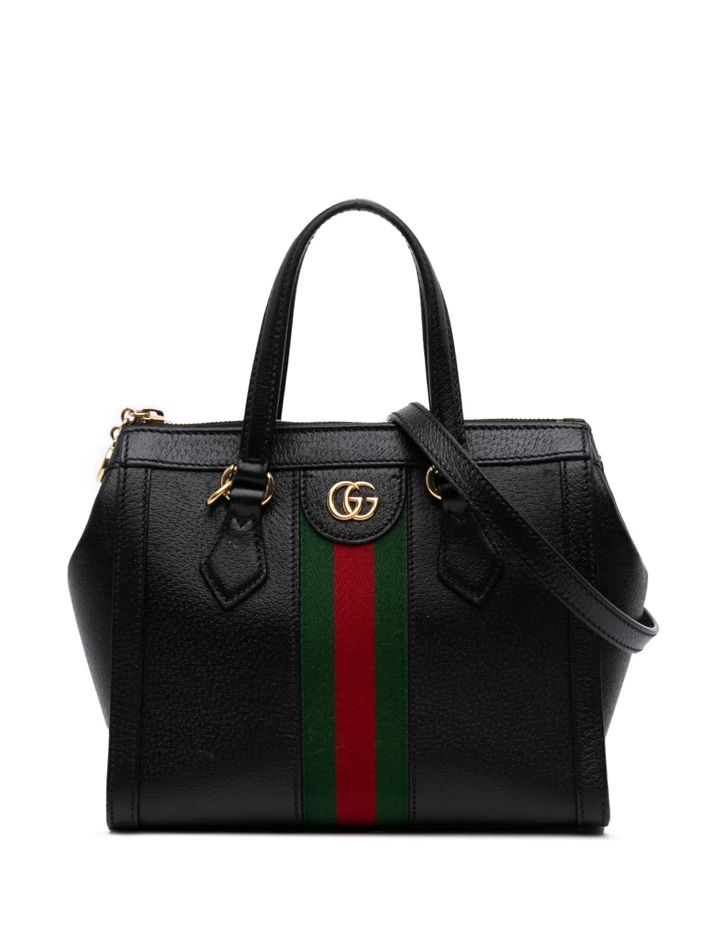 Pre-owned Gucci 2016-2025 Small Leather Web Ophidia Satchel In Black