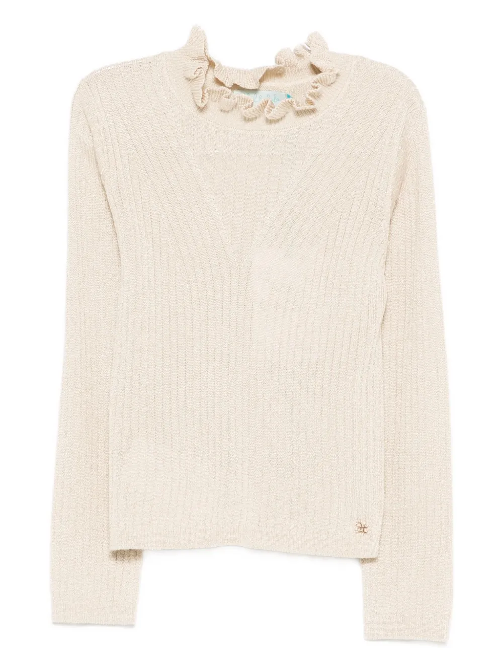 Abel & Lula Ruffled Ribbed Jumper In Neutral