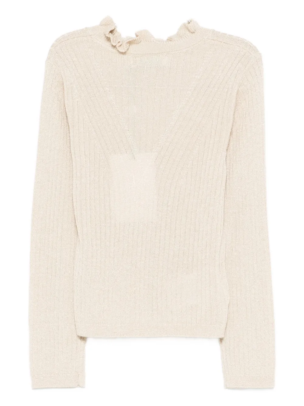 Abel & Lula Ruffled Ribbed Jumper In Neutral