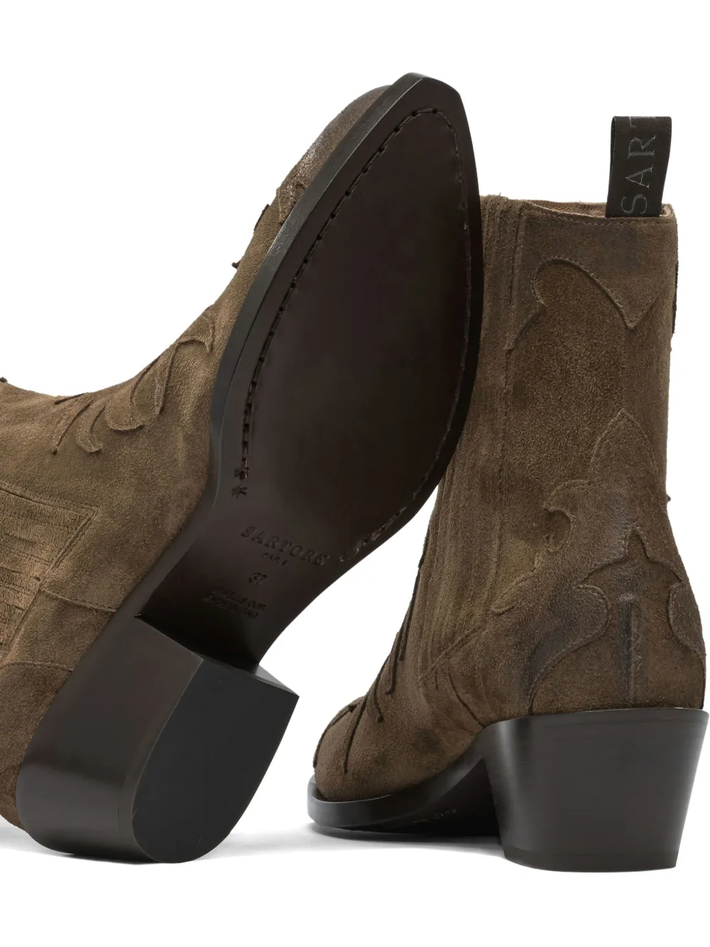 Sartore 45mm Suede Flame-pattern Boots In Brown