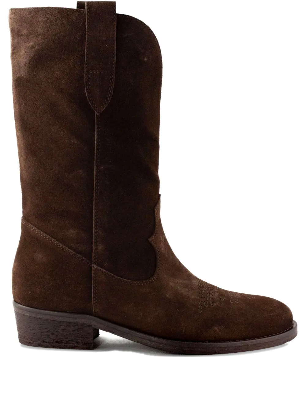 Via Roma 15 Stitched Suede-leather Boots In Brown