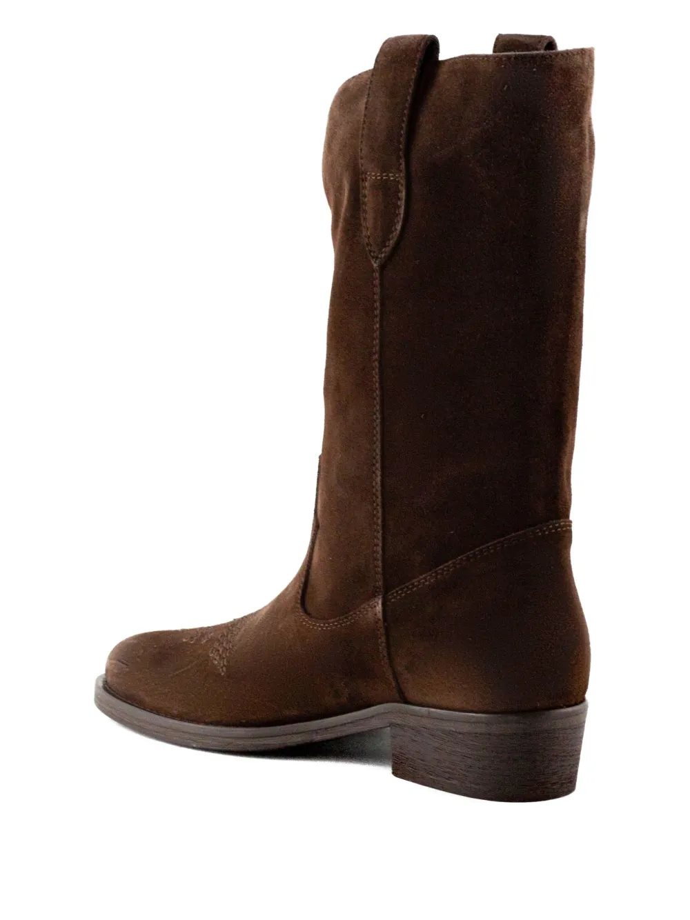 Via Roma 15 Stitched Suede-leather Boots In Brown
