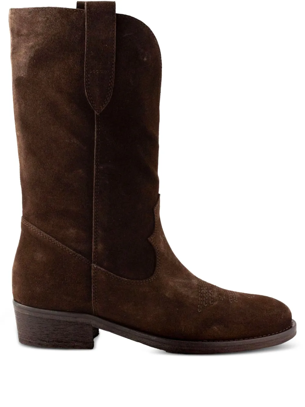 Via Roma 15 stitched suede-leather boots Brown