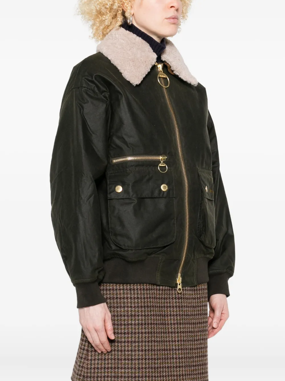 Barbour Shearling-collar Zip-up Jacket In Green