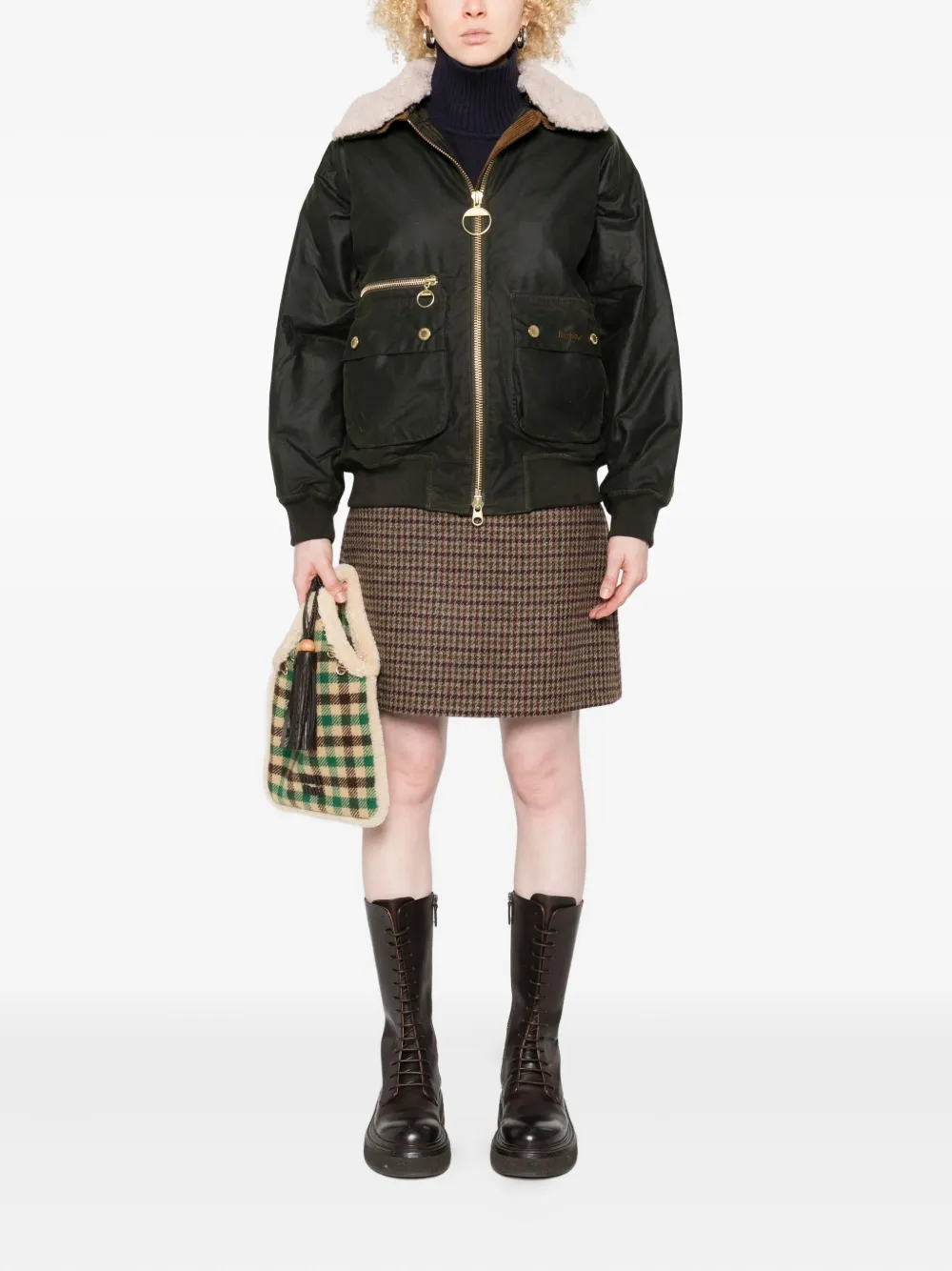Barbour Shearling-collar Zip-up Jacket In Green