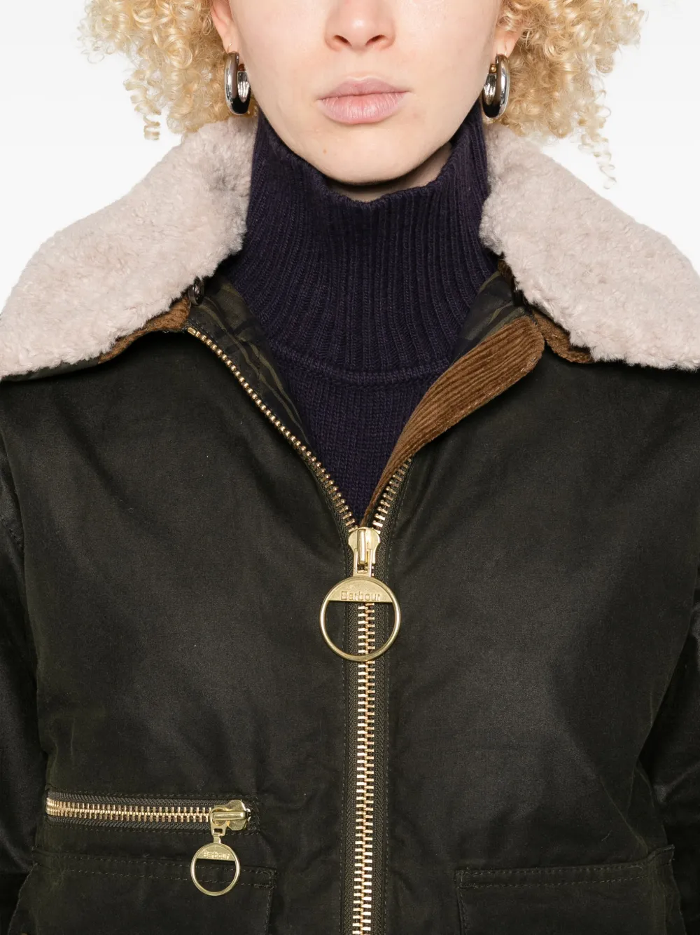 Barbour Shearling-collar Zip-up Jacket In Green