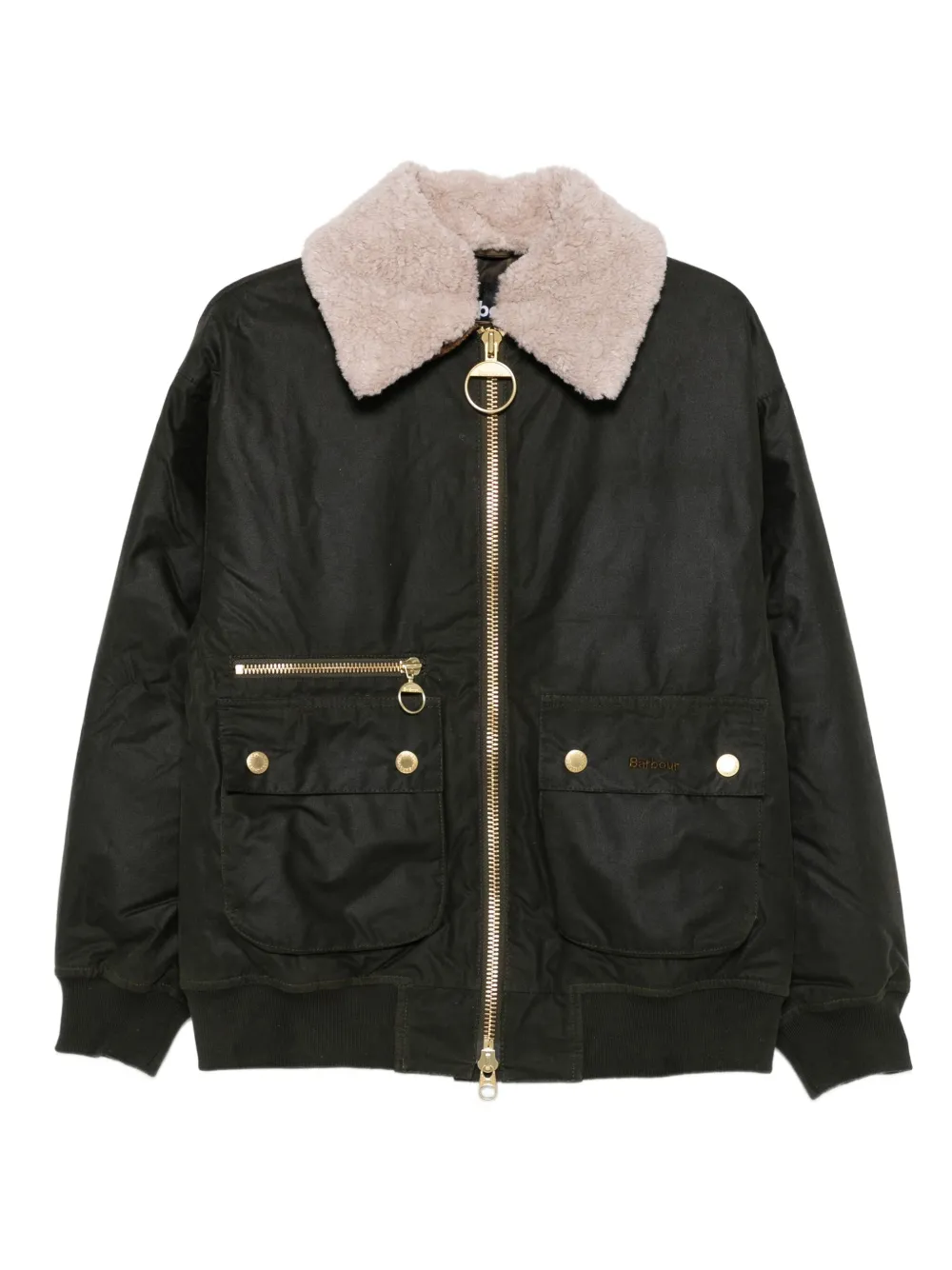 Barbour Shearling-collar Zip-up Jacket In Green
